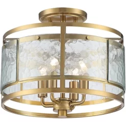 Franklin Iron Works Elwood Modern Ceiling Light Semi Flush Mount Fixture 13 1/4" Wide Gold 4-Light Water Glass Drum Shade For Bedroom Kitchen House -Home Decoration Store GUEST e7e819a6 8519 4658 bf8f 2ae223244fc2