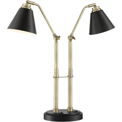 Possini Euro Design Sentry Modern Mid Century Desk Lamp 23" High Black Brass With USB Charging Port LED Adjustable Cone Shade For Bedroom Living Room 6 Possini Euro Design Sentry Modern Mid Century Desk Lamp 23" High Black Brass With USB Charging Port LED Adjustable Cone Shade For Bedroom Living Room - Image 6