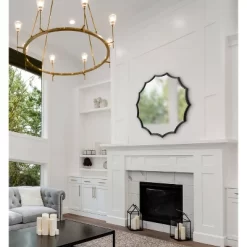 34" X 33" Lalina Scalloped Round Framed Accent Mirror Black - Kate & Laurel All Things Decor -Home Decoration Store GUEST ea07a45b ae91 4ea5 928a a97b10a1d93a