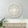 LuxenHome Distressed White Wood Flower Mandala 31.5" Round Wall Decor