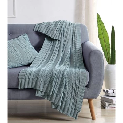 50"x70" Home Dublin Cable Knit Throw Blanket Blue - VCNY 2 50"x70" Home Dublin Cable Knit Throw Blanket Blue - VCNY - Image 2