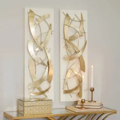 Set Of 2 Metal Abstract Dimensional Wall Decors With Wood Backing Gold - Olivia & May -Home Decoration Store GUEST eb86b88d dae7 4e62 9057 ecd4c6c4b8de