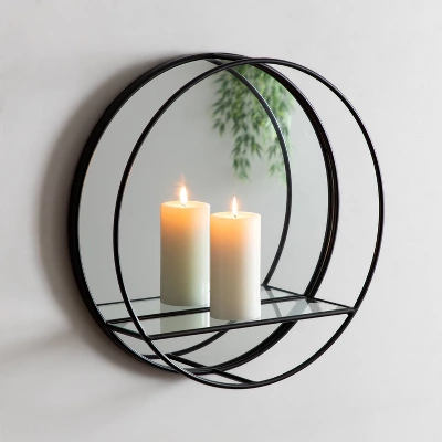 19" Diameter Kei Modern Round Accent Mirror With Shelf Black - Kate & Laurel All Things Decor 5 19" Diameter Kei Modern Round Accent Mirror With Shelf Black - Kate & Laurel All Things Decor - Image 5