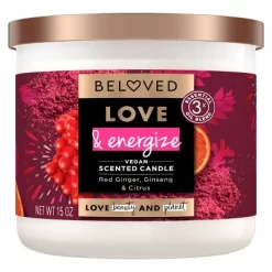 Beloved Love & Energize Red Ginger, Ginseng & Citrus 3-Wick Vegan Candle - 15oz