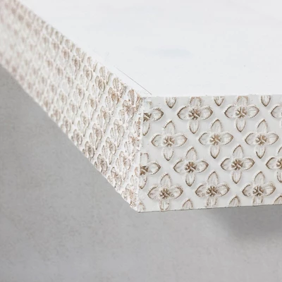Large Embossed Wood Floating Decorative Wall Shelf White - American Art Decor 2 Large Embossed Wood Floating Decorative Wall Shelf White - American Art Decor - Image 2
