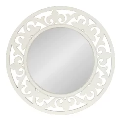 32" X 32" Shovali Rustic Round Mirror White - Kate & Laurel All Things Decor
