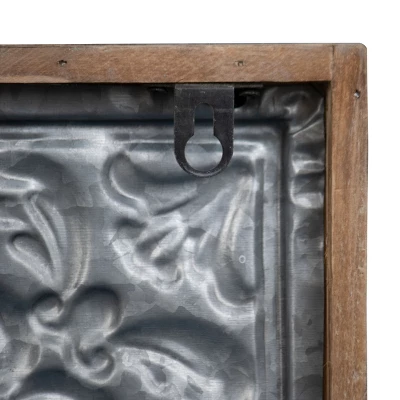 Whitewashed Tin Tile With Wood Frame Wall Decor - Foreside Home & Garden 4 Whitewashed Tin Tile With Wood Frame Wall Decor - Foreside Home & Garden - Image 4