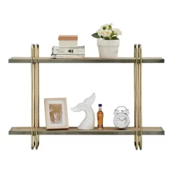 32.3" X 22" 2 Tier Metal And Wood Hanging Bracket Wall Mounted Shelf Gold - Danya B. 16 32.3" X 22" 2 Tier Metal And Wood Hanging Bracket Wall Mounted Shelf Gold - Danya B. -Home Decoration Store GUEST f01cea3c 6a10 46ec ace7 ee75c5c92255