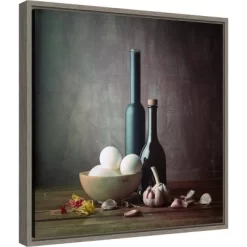 Home Decoration Store 28 16" X 16" Kitchen Eggs And Bottles Still Life By Luiz Laercio Framed Wall Canvas - Amanti Art