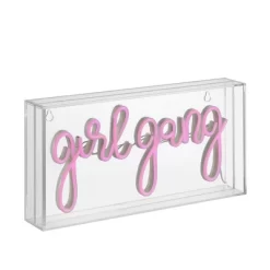 11.88" Girl Gang Contemporary Glam Acrylic Box Pendant (Includes LED Light Bulb) Neon Pink - JONATHAN Y