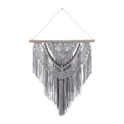 Cotton Macrame Handmade Intricately Weaved Wall Decor With Beaded Fringe Tassels - Olivia & May