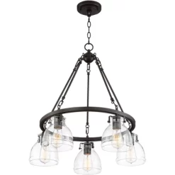 Possini Euro Design Bellis Bronze Wagon Wheel Pendant Chandelier 25" Wide Modern Clear Glass 5-Light Fixture For Dining Room House Kitchen Island Home -Home Decoration Store GUEST f57f1f0b 5fd6 4d76 8765 b8e25ce9ca30