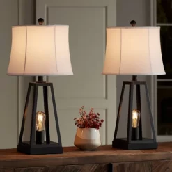 Franklin Iron Works Kacey Modern Table Lamps 25 1/4" High Set Of 2 Dark Metal With USB Charging Port Nightlight LED White Softback Shade For Home Desk -Home Decoration Store GUEST f5808398 da1f 4106 9a73 b99f0339bbb3