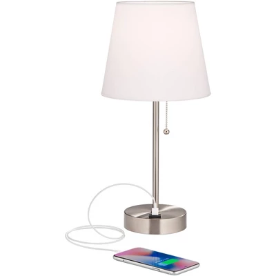 360 Lighting Justin Modern Accent Table Lamps 18" High Set Of 2 Silver With USB Charging Port And Table Top Dimmers White Shade For Bedroom Home Desk 2 360 Lighting Justin Modern Accent Table Lamps 18" High Set Of 2 Silver With USB Charging Port And Table Top Dimmers White Shade For Bedroom Home Desk - Image 2