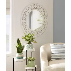 32" X 32" Shovali Rustic Round Mirror White - Kate & Laurel All Things Decor -Home Decoration Store GUEST f61a5cb1 7aee 4d80 b4ac 36547c51d750