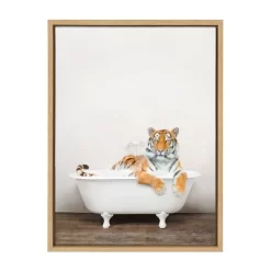 18" X 24" Sylvie Bengal Tiger In Rustic Bath Frame Canvas By Amy Peterson Natural - Kate & Laurel All Things Decor