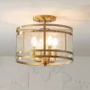 Franklin Iron Works Elwood Modern Ceiling Light Semi Flush Mount Fixture 13 1/4" Wide Gold 4-Light Water Glass Drum Shade For Bedroom Kitchen House