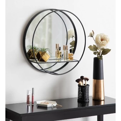 19" Diameter Kei Modern Round Accent Mirror With Shelf Black - Kate & Laurel All Things Decor 4 19" Diameter Kei Modern Round Accent Mirror With Shelf Black - Kate & Laurel All Things Decor - Image 4