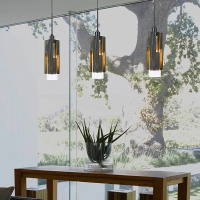 5.5" X 5.5" Reggio Wood Pendant With Clear Glass Cylinder Shade Dark Brown - Cal Lighting 2 5.5" X 5.5" Reggio Wood Pendant With Clear Glass Cylinder Shade Dark Brown - Cal Lighting - Image 2