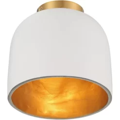 Possini Euro Design Merrick Modern Industrial Ceiling Light Flush Mount Fixture 9 1/4" Wide White Cement Gold For Bedroom Kitchen Living Room Hallway -Home Decoration Store GUEST fbc4bc1b 4c28 4878 bb3e 12a42c5582f7