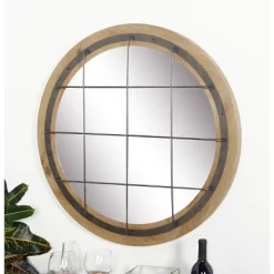 Wood Wall Mirror With Grid Blue - Olivia & May