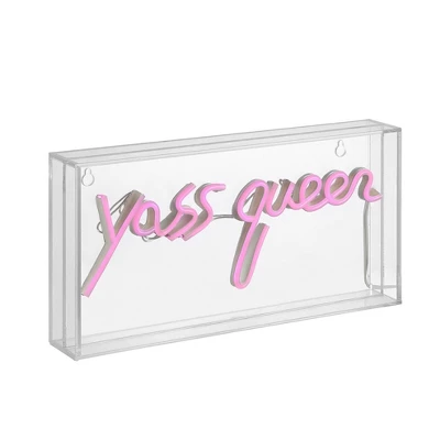 11.8" Yass Queen Contemporary Glam Acrylic Box Pendant (Includes LED Light Bulb) Neon Pink - JONATHAN Y 1 11.8" Yass Queen Contemporary Glam Acrylic Box Pendant (Includes LED Light Bulb) Neon Pink - JONATHAN Y