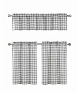 GoodGram Gray & White Cotton Blend Gingham Tartan Country Plaid Kitchen Curtain Set - 58 In. W X 15 In. L