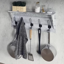 Emma And Oliver Rustic Country Wall Mounted Entryway Shelf With 5 Rustic Hooks And Wood Construction -Home Decoration Store GUEST fe2268c2 14c7 41ef 97e3 c6fd992e6fee