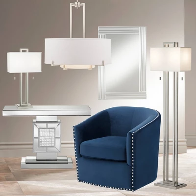 Possini Euro Design Modern Floor Lamp 62" Tall Brushed Nickel Openwork Rectangular Profile Off White Fabric Shade For Living Room Reading 8 Possini Euro Design Modern Floor Lamp 62" Tall Brushed Nickel Openwork Rectangular Profile Off White Fabric Shade For Living Room Reading - Image 8