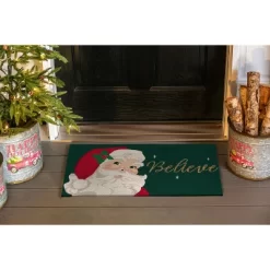 Evergreen Santa Believe Indoor Outdoor Natural Coir Doormat 1'4"x2'4" Green