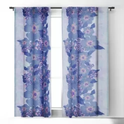 Sewzinski Retro Blue Flowers 50" X 96" Single Panel Room Darkening Window Curtain - Society6