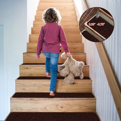 Costway 15 PCS Slip-resistant Stair Mats 30'' X 8'' Non-Slip Stair Treads Carpet 4 Costway 15 PCS Slip-resistant Stair Mats 30'' X 8'' Non-Slip Stair Treads Carpet - Image 4